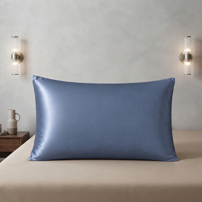 Taie d'Oreiller Bleu Foncé en Soie de Mûrier