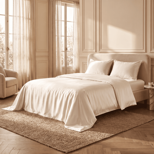 Drap Housse Blanc Nacré en Soie de Mûrier