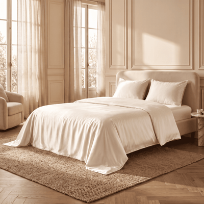 Drap Housse Blanc Nacré en Soie de Mûrier