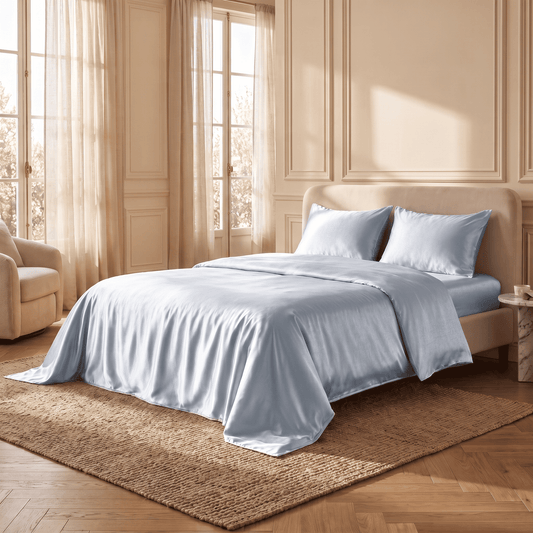 Housse de Couette Bleu Nuit en Soie de Mûrier