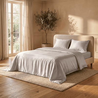 Housse de Couette Gris Argenté en Soie de Mûrier