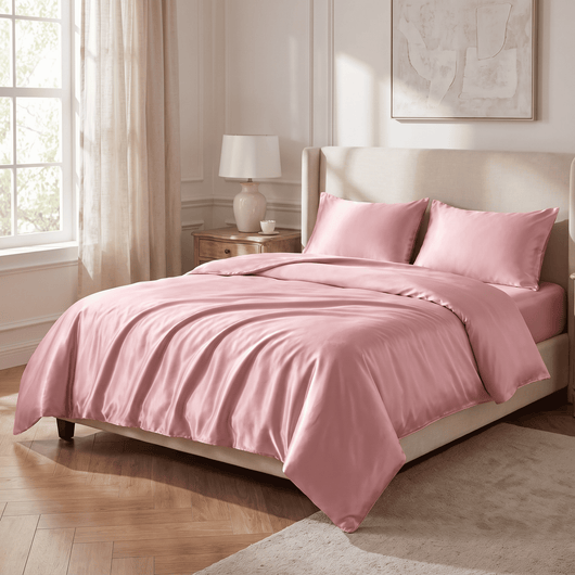 Drap Housse Rose Poudré en Soie de Mûrier