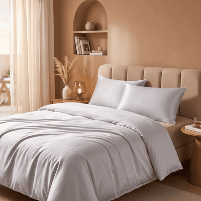 Housse de Couette Gris Argenté en Soie de Mûrier