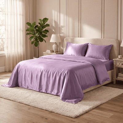 Drap Housse Violet Améthyste en Soie de Mûrier