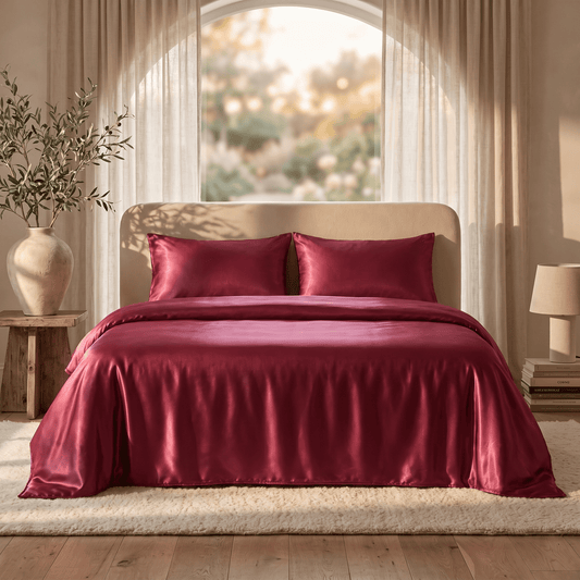 Drap Housse Rouge Éclatant en Soie de Mûrier