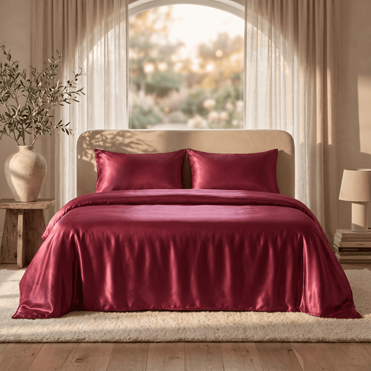 Drap Housse Rouge Éclatant en Soie de Mûrier