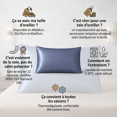 Taie d'Oreiller Bleu Foncé en Soie de Mûrier