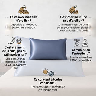 Taie d'Oreiller Bleu Foncé en Soie de Mûrier